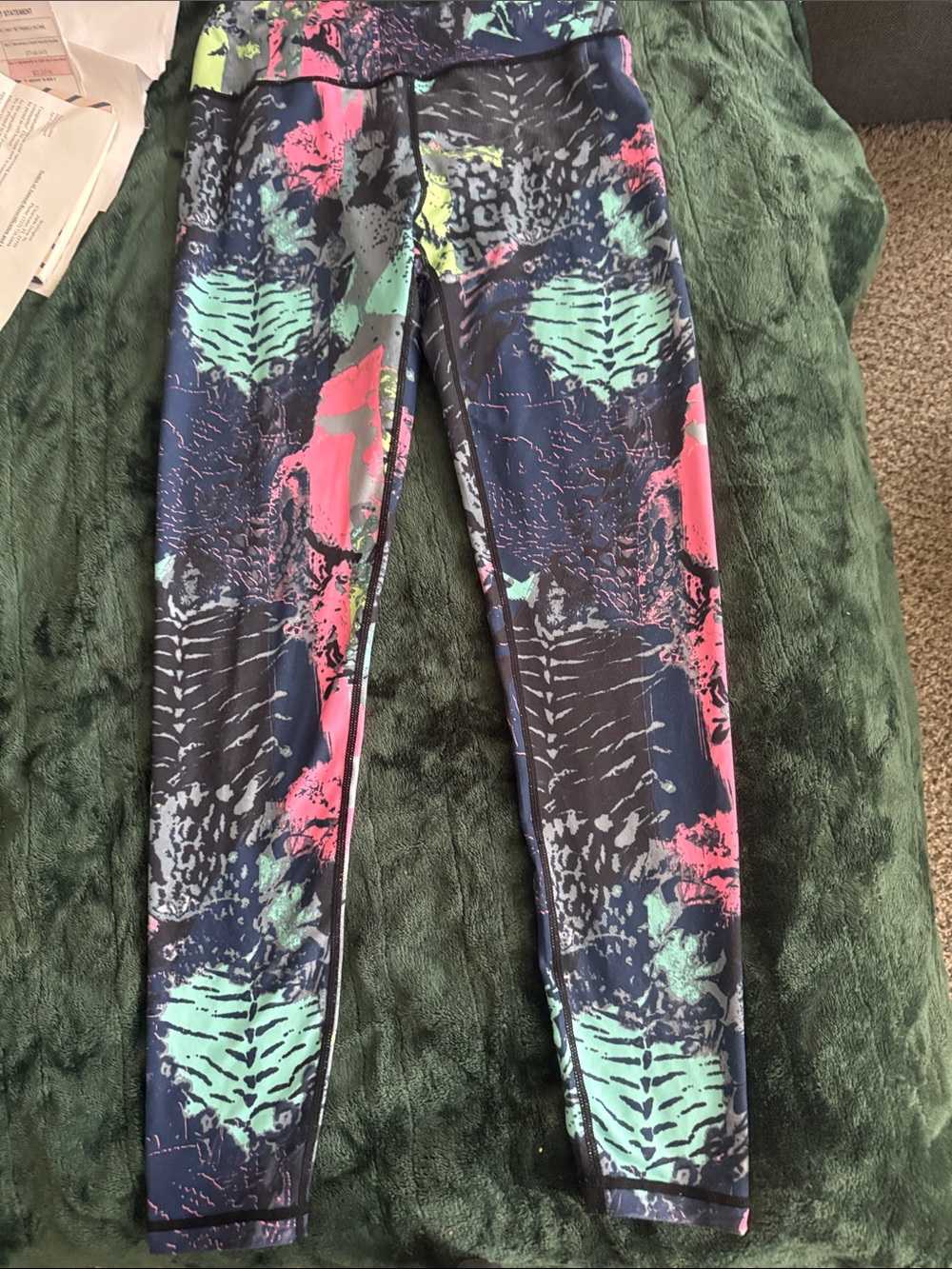 Women's Printed Active Leggings in Navy with Pink & Mint Accents